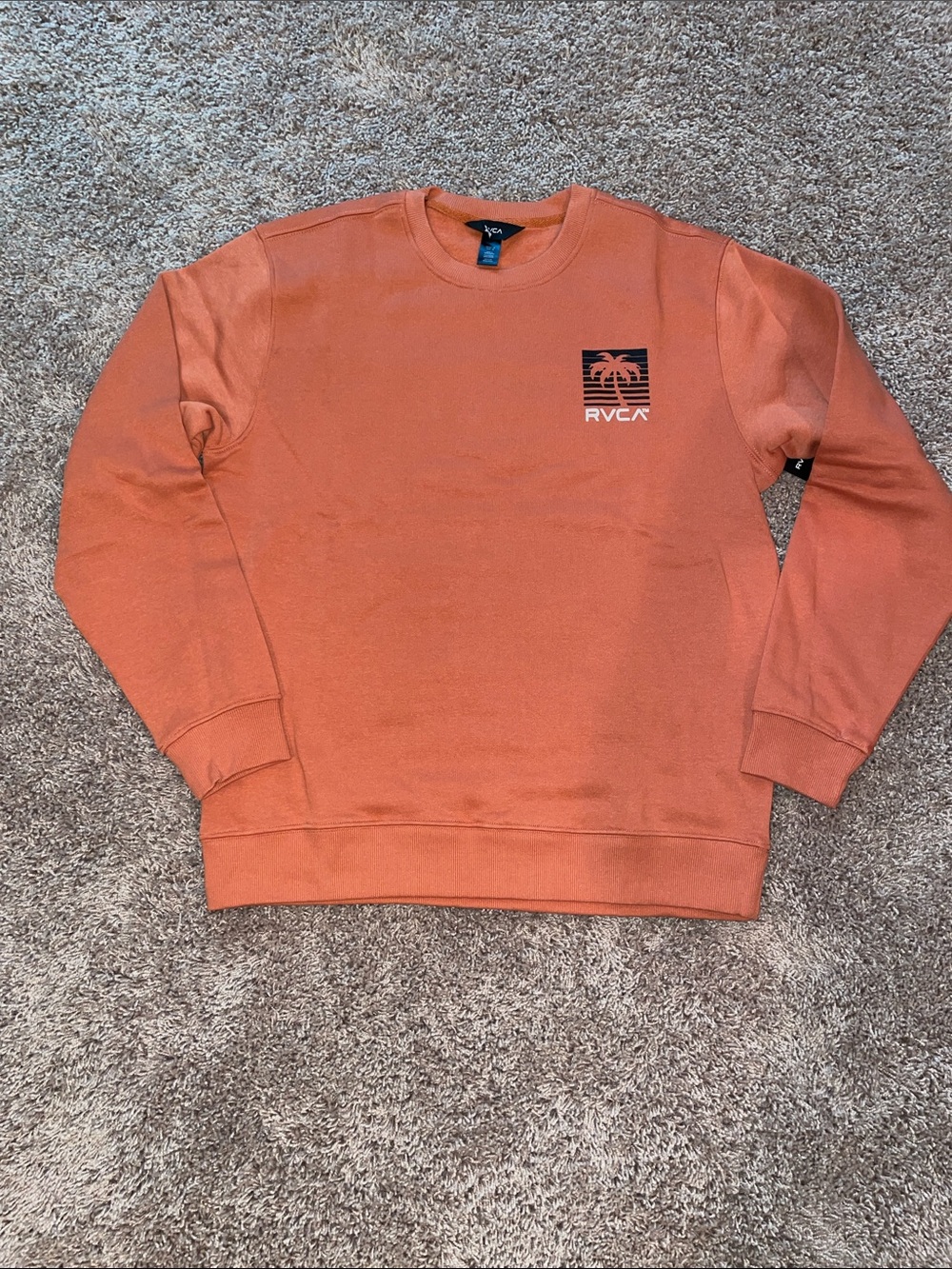 NWT RVCA Men's Crewneck Sweatshirt in Burnt Orange with Palm Logo size medium